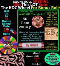 1-10 FREE BU RED Penny rolls with win of this 2004-p SOLID RED BU Lincoln 1c roll incredibly FUN whe