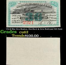 Civil War Era Boston, Hartford & Erie Railroad $35 Note Grades Select CU