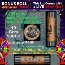 1-5 FREE BU Jefferson rolls with win of this2001-d 40 pcs Coin-Tainer $2 Nickel Wrapper