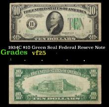 1934C $10 Green Seal Federal Reseve Note Grades vf+