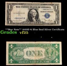 **Star Note** 1935D $1 Blue Seal Silver Certificate Grades vf+ By CGA