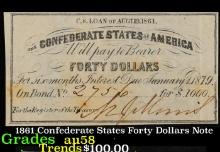 1861 Confederate States Forty Dollars Note Grades Choice AU/BU Slider