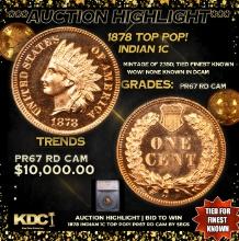 Proof ***Auction Highlight*** 1878 Indian Cent TOP POP! 1c Graded pr67 rd cam BY SEGS (fc)