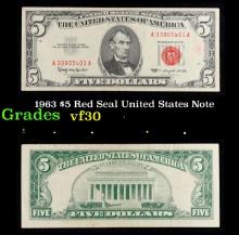 1963 $5 Red Seal United States Note Grades vf++