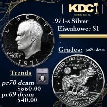 Proof 1971-s Silver Eisenhower Dollar $1 Graded pr69+ dcam By SEGS