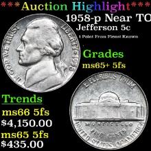 ***Auction Highlight*** 1958-p Jefferson Nickel Near TOP POP! 5c Graded GEM+ 5fs By USCG (fc)