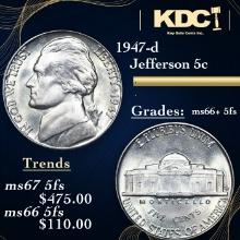 1947-d Jefferson Nickel 5c Grades GEM++ 5fs