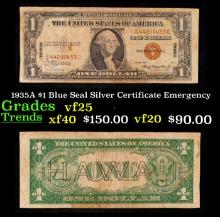 1935A $1 Blue Seal Silver Certificate Grades vf+ Emergency