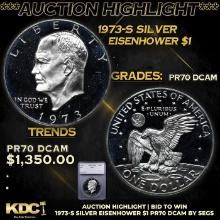 Proof ***Auction Highlight*** 1973-s Silver Eisenhower Dollar 1 Graded pr70 dcam By SEGS (fc)
