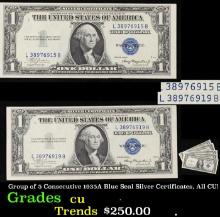 Group of 5 Consecutive 1935A Blue Seal Silver Certificates, All CU! $1 Blue Seal Silver Certificate