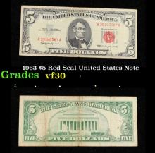 1963 $5 Red Seal United States Note Grades vf++