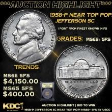 ***Auction Highlight*** 1958-p Jefferson Nickel Near Top Pop! 5c Graded GEM+ 5fs By USCG (fc)