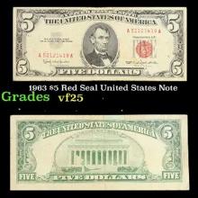 1963 $5 Red Seal United States Note Grades vf+