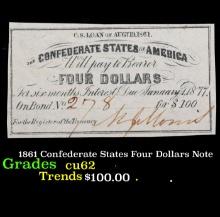 1861 Confederate States Four Dollars Note Grades Select CU