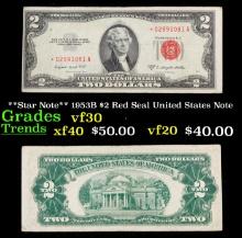 **Star Note** 1953B $2 Red Seal United States Note Grades vf++