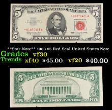 **Star Note** 1963 $5 Red Seal United States Note Grades vf++