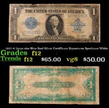 1923 $1 large size Blue Seal Silver Certificate Grades f, fine Signatures Speelman/White