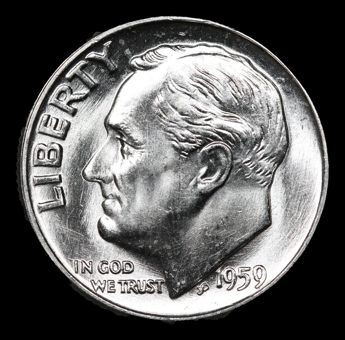 ***Auction Highlight*** 1959-p Roosevelt Dime Near Top Pop! 10c Graded Gem++ Full Bands BY USCG (fc)