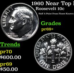 Proof 1960 Roosevelt Dime Near Top Pop! 10c Graded pr69+ BY SEGS