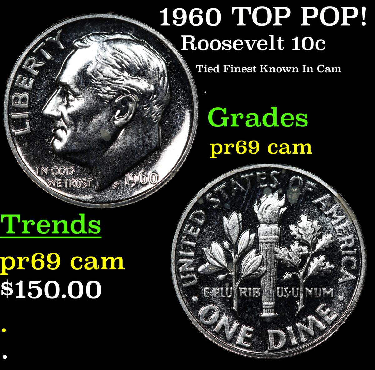 Proof 1960 Roosevelt Dime TOP POP! 10c Graded pr69 cam BY SEGS