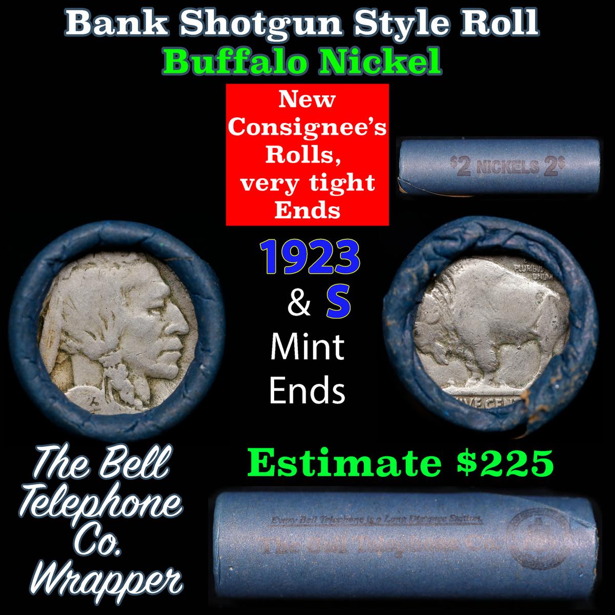 Buffalo Nickel Shotgun Roll in Old Bank Style 'Bell Telephone' Wrapper 1923 & s Mint Ends