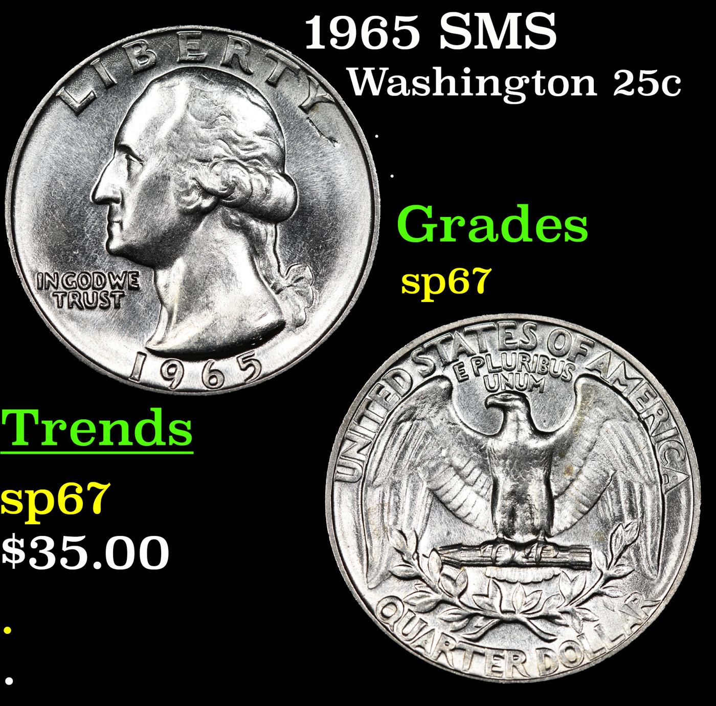 1965 SMS Washington Quarter 25c Grades sp67