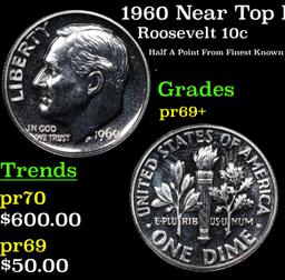 Proof 1960 Roosevelt Dime Near Top Pop! 10c Graded pr69+ BY SEGS