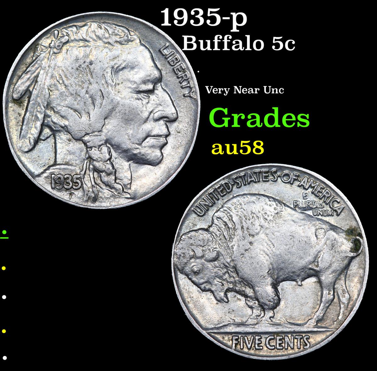 1935-p Buffalo Nickel 5c Grades Choice AU/BU Slider