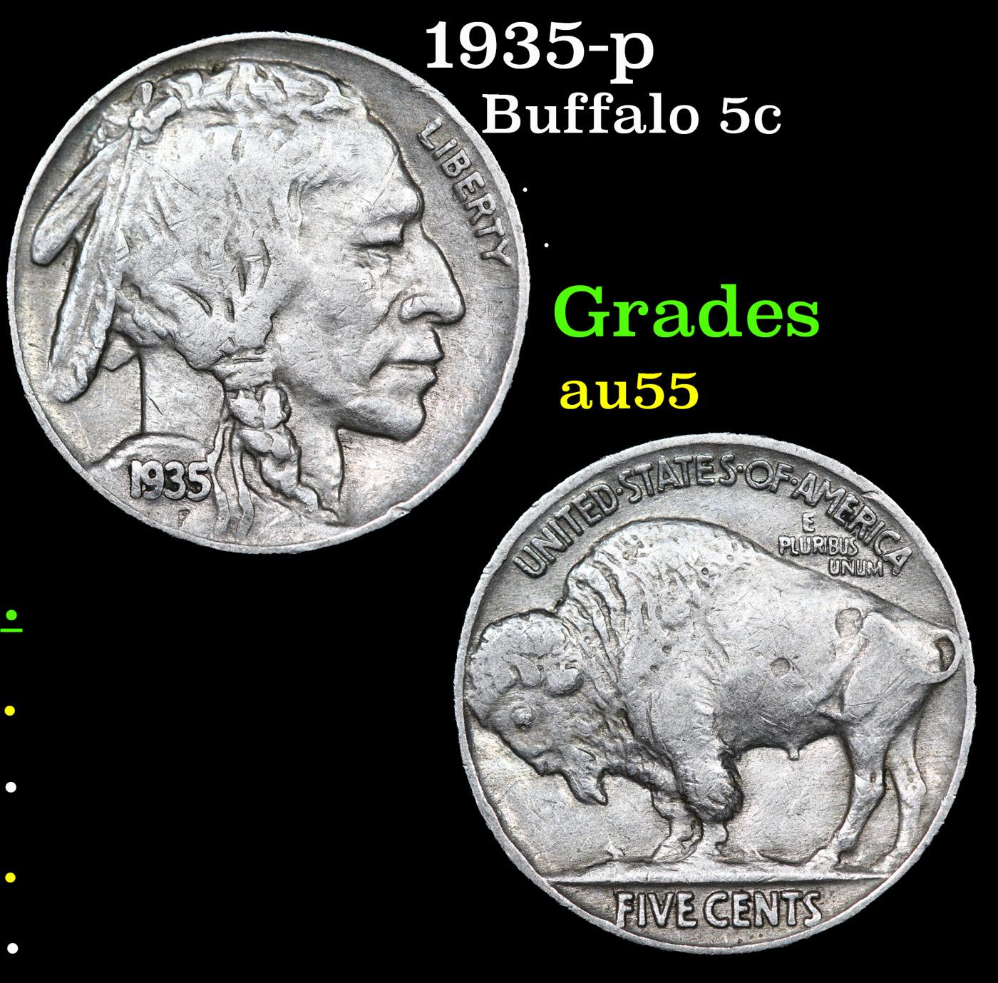 1935-p Buffalo Nickel 5c Grades Choice AU