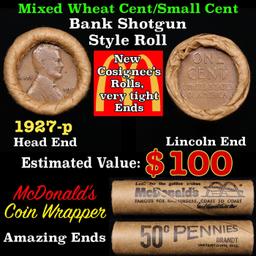 Lincoln Wheat Cent 1c Mixed Roll Orig Brandt McDonalds Wrapper, 1927-p end, Wheat other end