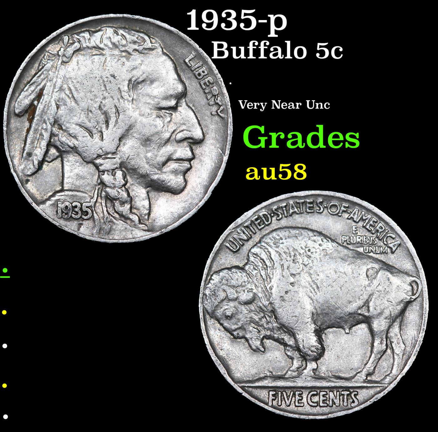 1935-p Buffalo Nickel 5c Grades Choice AU/BU Slider