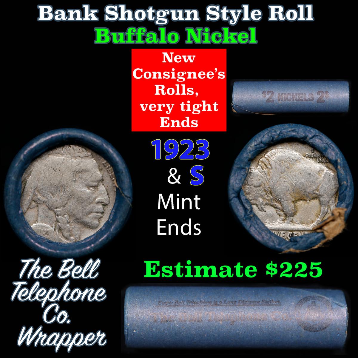 Buffalo Nickel Shotgun Roll in Old Bank Style 'Bell Telephone' Wrapper 1923 & s Mint Ends