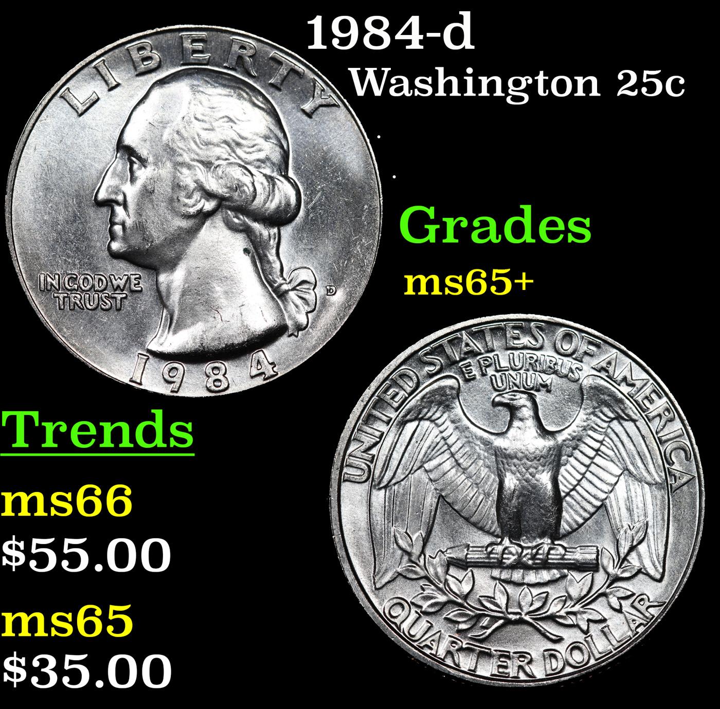 1984-d Washington Quarter 25c Grades GEM+ Unc