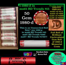 THIS AUCTION ONLY! BU Shotgun Lincoln 1c roll, 1980-d 50 pcs Plus one bonus random date BU roll! Ban