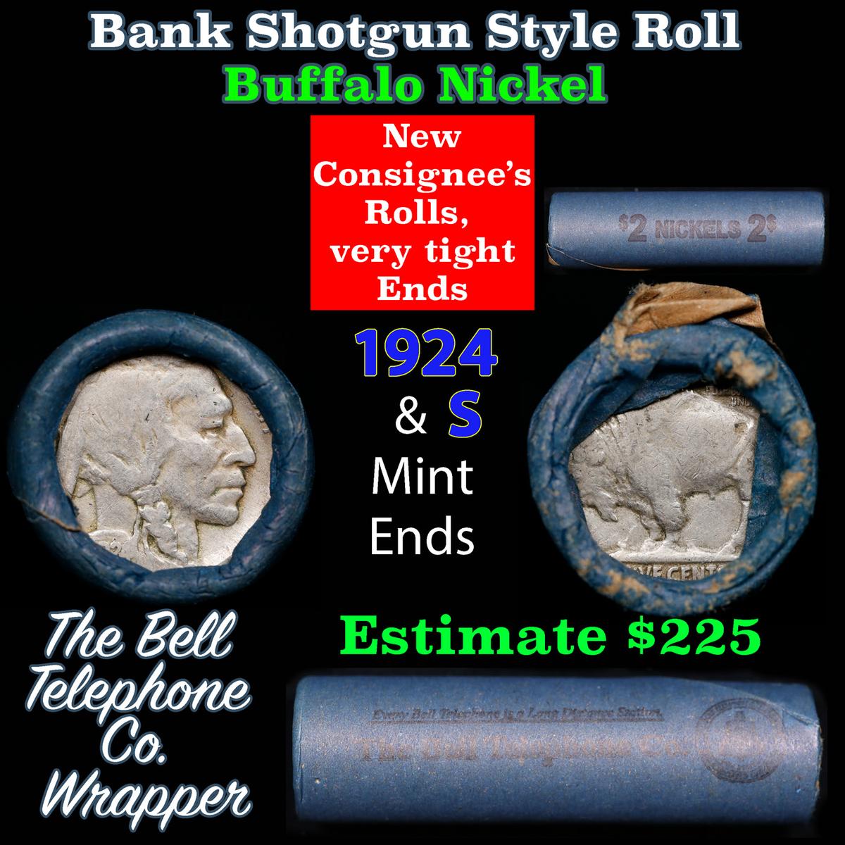 Buffalo Nickel Shotgun Roll in Old Bank Style 'Bell Telephone' Wrapper 1924 & s Mint Ends