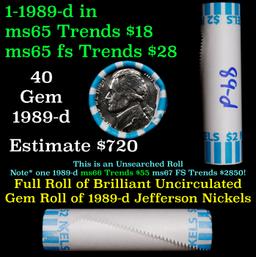 BU Shotgun Jefferson 5c roll, 1989-d 40 pcs Bank $2 Nickel Wrapper