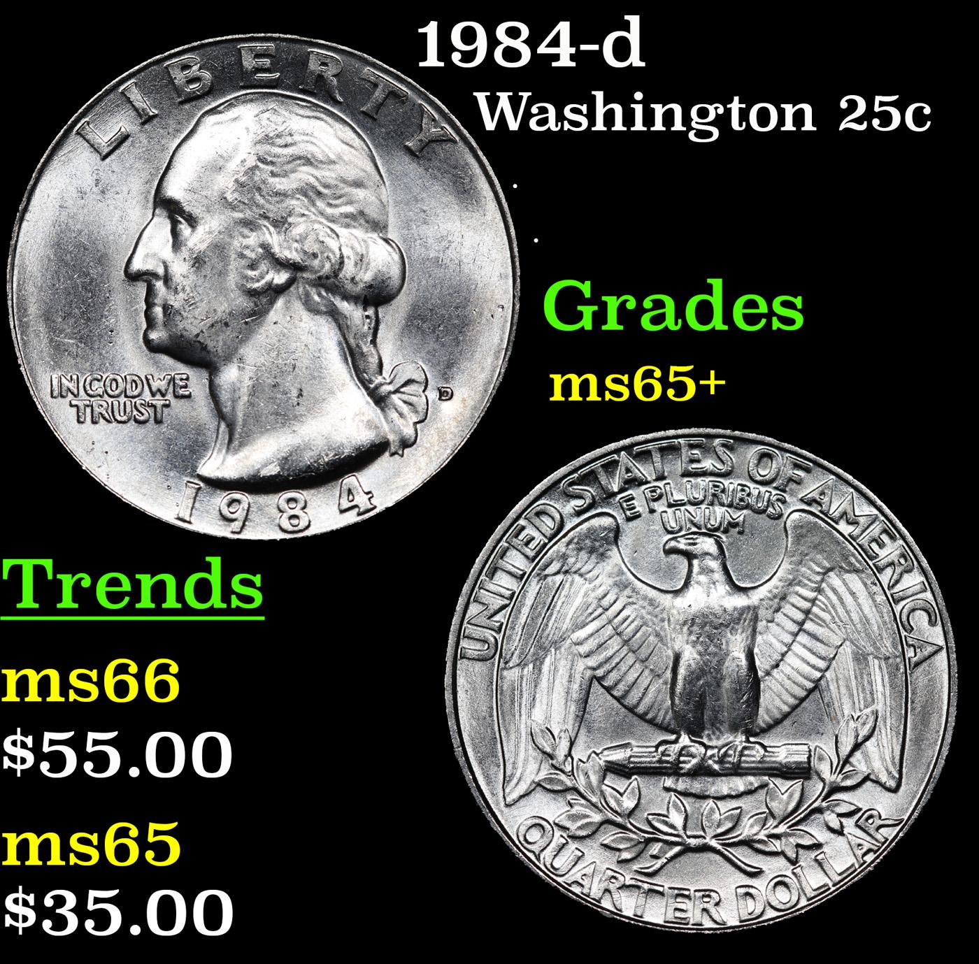 1984-d Washington Quarter 25c Grades GEM+ Unc