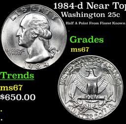 1984-d Washington Quarter Near Top Pop! 25c Graded ms67 BY SEGS