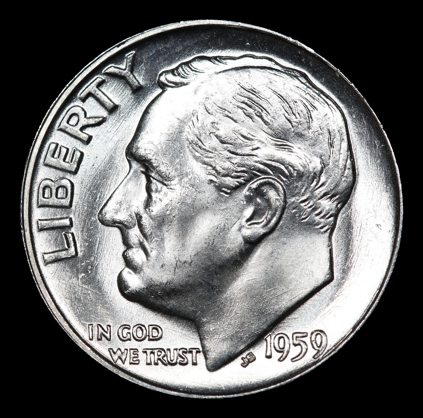 ***Auction Highlight*** 1959-p Roosevelt Dime Near Top Pop! 10c Graded Gem++ Full Bands BY USCG (fc)