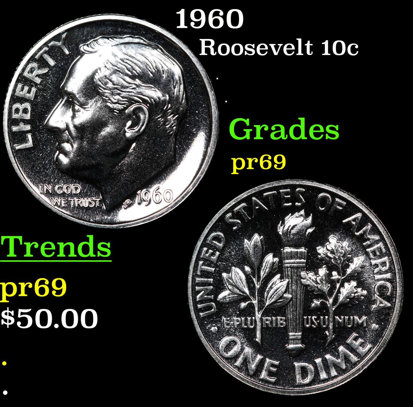 Proof 1960 Roosevelt Dime 10c Grades GEM++ Proof