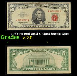 1963 $5 Red Seal United States Note Grades vf++