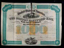 1863 Boston, Hartford & Erie Railroad $1000 Bond Certficate Grades