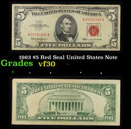 1963 $5 Red Seal United States Note Grades vf++