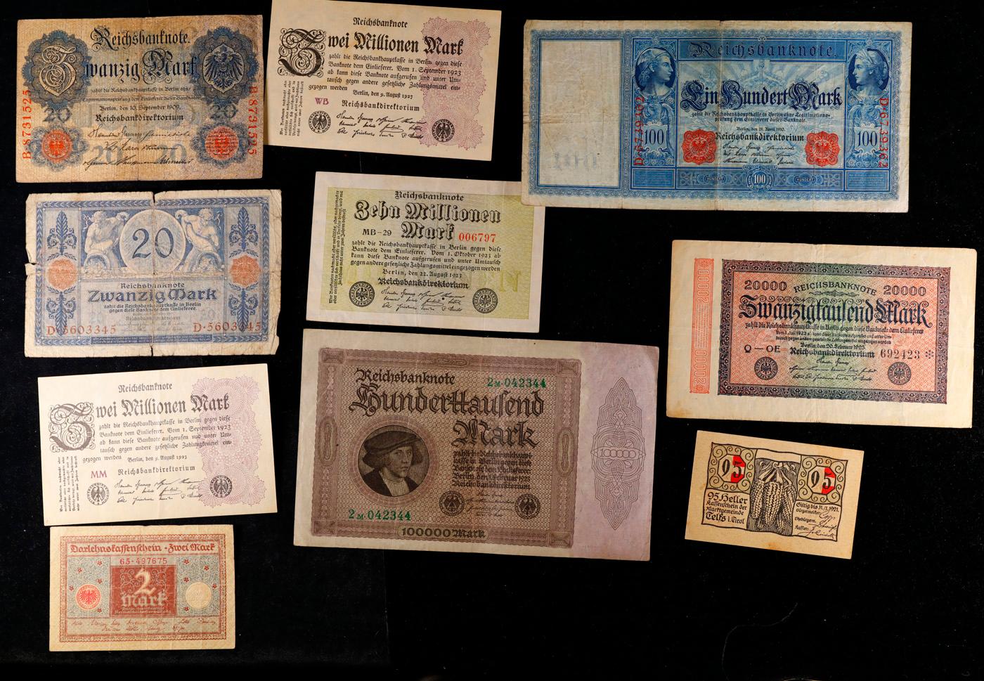 Lot of 10 WWI Era German and Austrian Notes, Various Years and Denominations! Grades