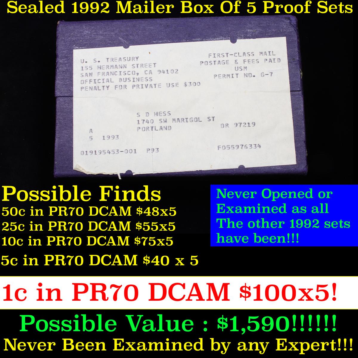 Original sealed box 5- 1992 United States Mint Proof Sets