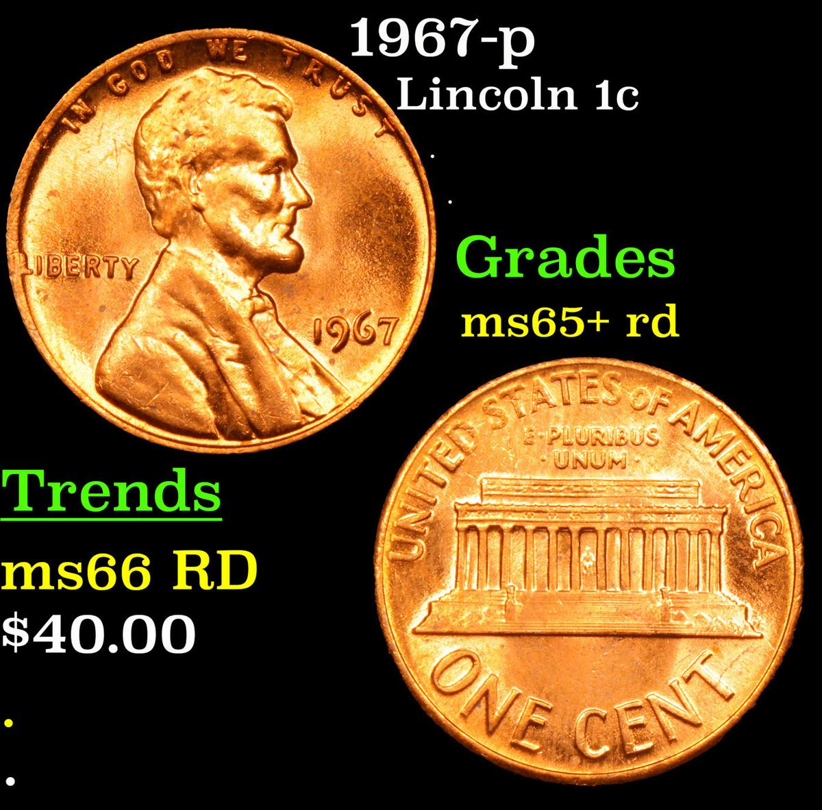 1967-p Lincoln Cent 1c Grades Gem+ Unc RD