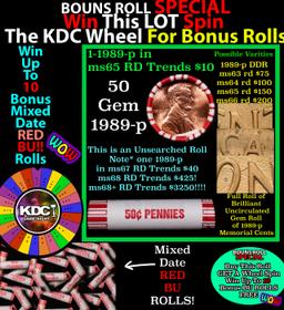 CRAZY Penny Wheel Buy THIS 1989-p solid Red BU Lincoln 1c roll & get 1-10 BU Red rolls FREE WOW