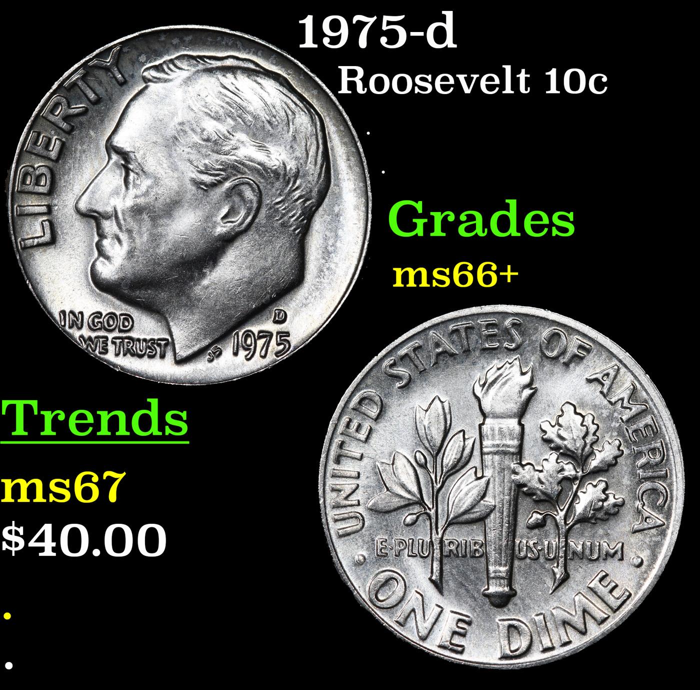 1975-d Roosevelt Dime 10c Grades GEM++ Unc