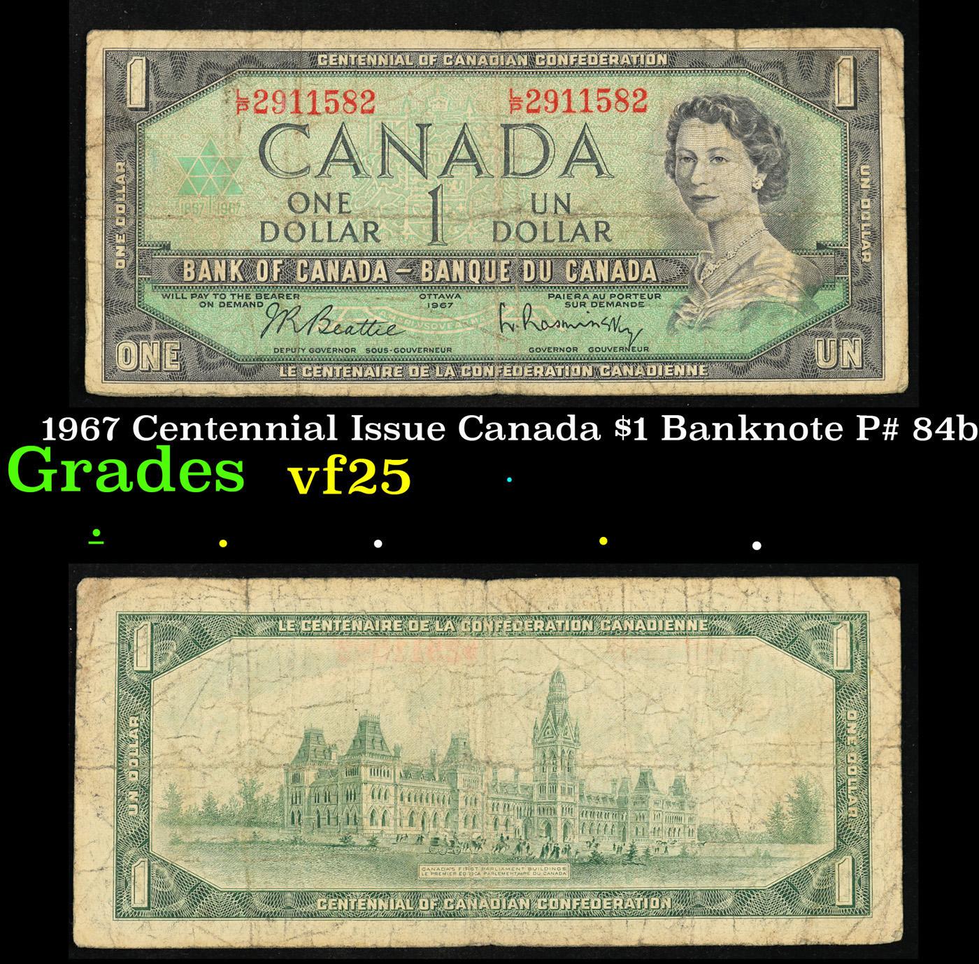 1967 Centennial Issue Canada $1 Banknote P# 84b Grades vf+