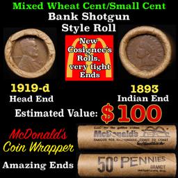 Lincoln Wheat Cent 1c Mixed Roll Orig Brandt McDonalds Wrapper, 1919-d end, 1893 Indian other end